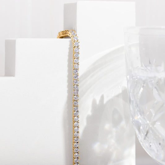 Gold 4.0mm Iced-Out Zirconia Tennis Bracelet with Secure Clasp - Classic Luxury Rhinestone Tennis Chain for V888-ELOSUNG49251