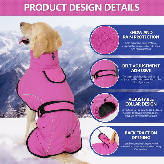 M Size Dark Blue Winter Waterproof Dog Puffer Vest with Adjustable Neckline / Belt and Leash Access - V888-ELOSUNG49288