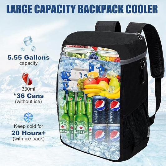 Black 5.55 Gallons Large Insulated Picnic Backpack with Multi Pockets & Leak-Proof Interior - Multifunctional V888-ELOSUNG49295