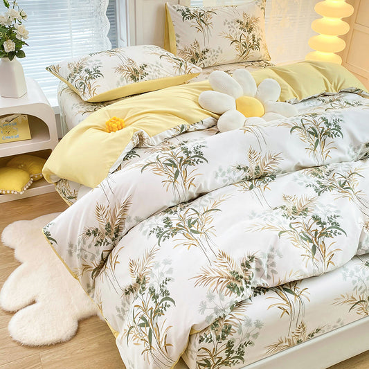 4-Piece Tropical Jungle Printed Soft-Touch Brushed Bedding Set for 1.5M Bed: 175 x 220 CM Duvet Cover, 150 x V888-ELOSUNG49423