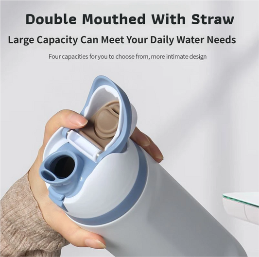 24oz Black Large Thermal Water Bottle with Dual-Sipping Lid & Built-in Straw - Leak-Proof 304 Stainless Steel V888-ELOSUNG49533