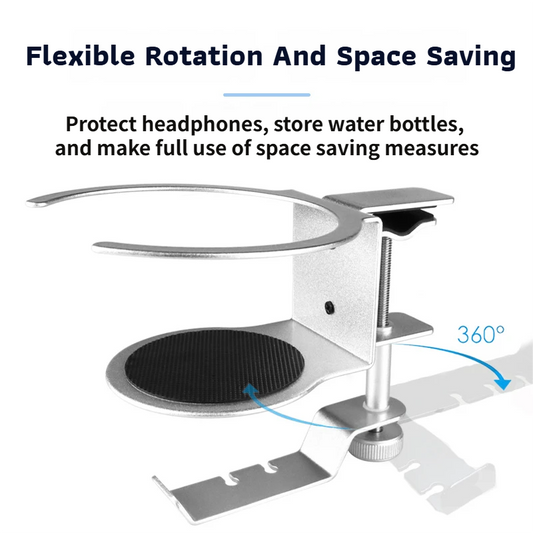2-in-1 Under-Desk Metal Headphone Hanger & Anti-Spill Cup Holder - No-Drill Heavy-Duty Desk Adjustable Clamp V888-ELOSUNG49540
