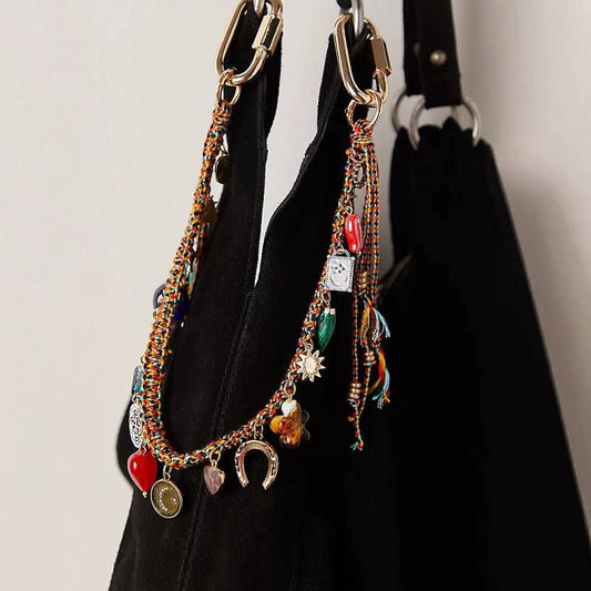 #4346 Bohemian Vintage Ceramic Keychain Bag Charm - Muti-Layered Handcrafted Lucky Ethnic Bag Styling V888-ELOSUNG49602