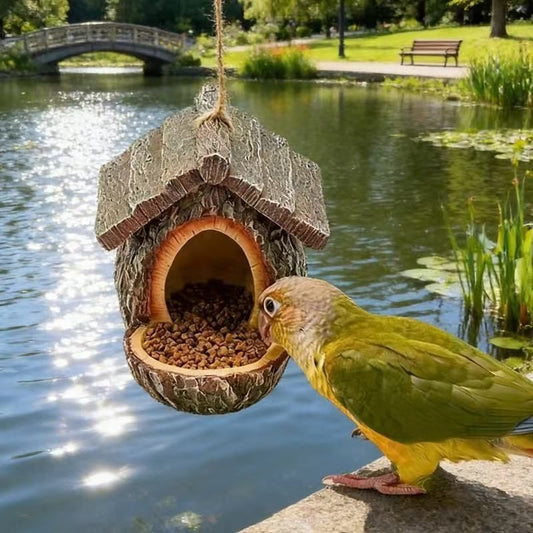 European-Style Fairy House Bird Feeder - Weather-Resistant Resin Hanging Log Cabin Bird Station & Garden V888-ELOSUNG49832