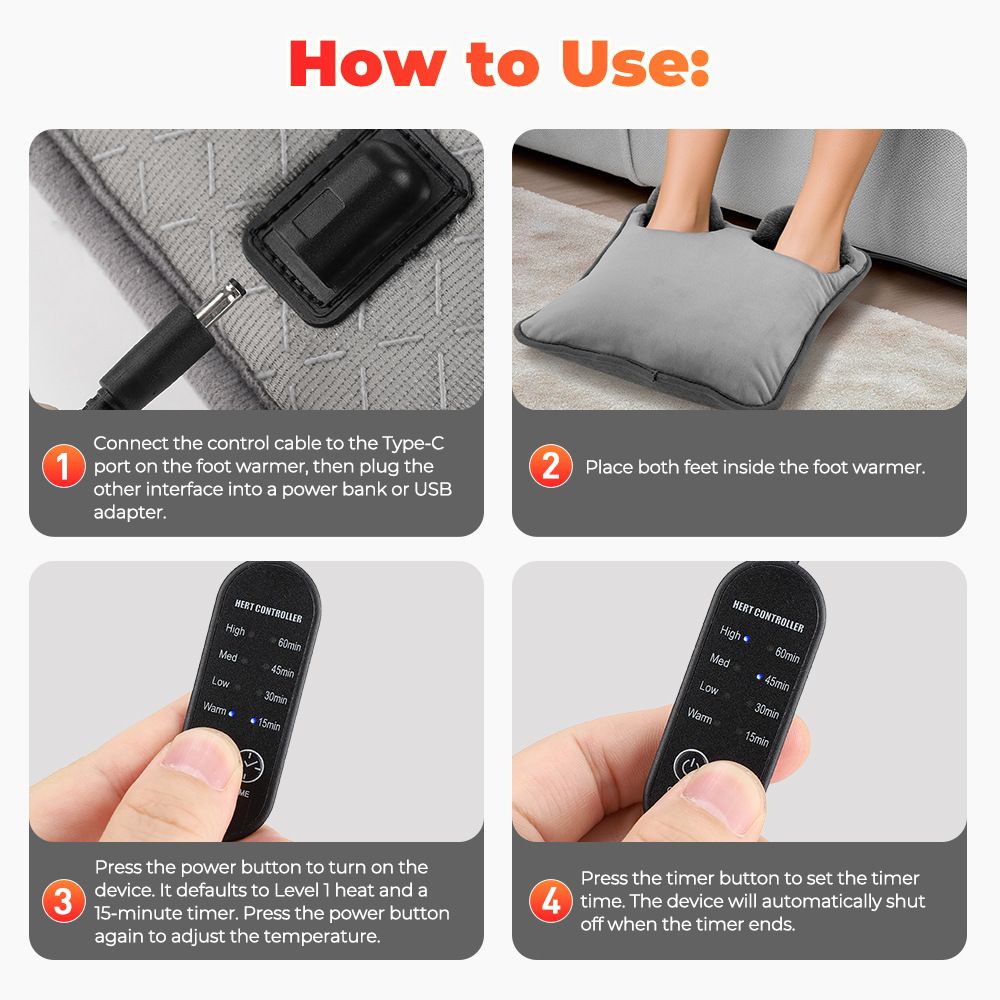 Grey Portable Versatile USB Electric Heated Seat Pad with 4 Temp Levels & 4 Auto-Shutoff Timer - Soft Fleece V888-ELOSUNG49837