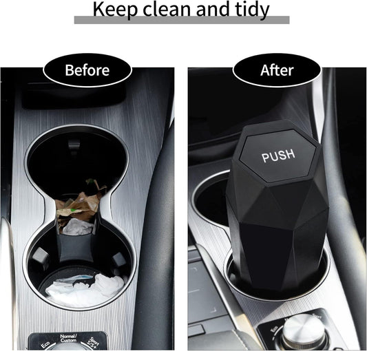 550ML Black Car Trash Can with Automatic Rebound Lid & Diamond Design - Portable Waste Bin and Odour Proof V888-ELOSUNG49928