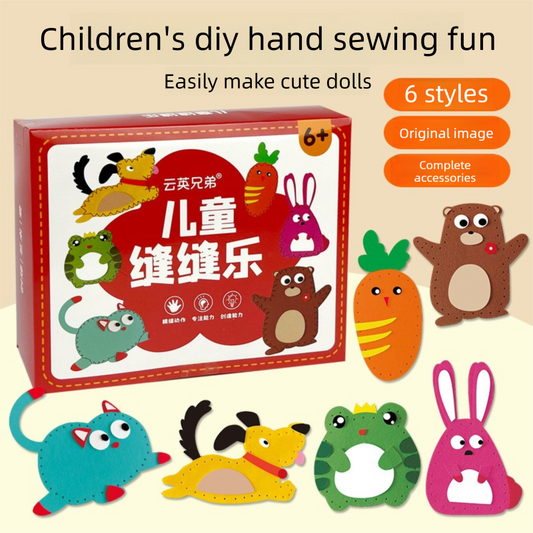 Kids Sewing Craft Kit - DIY Felt Plush Animal Toys Set with 6 Cute Characters, Safe Plastic Needles, Pre-Cut V888-ELOSUNG50166