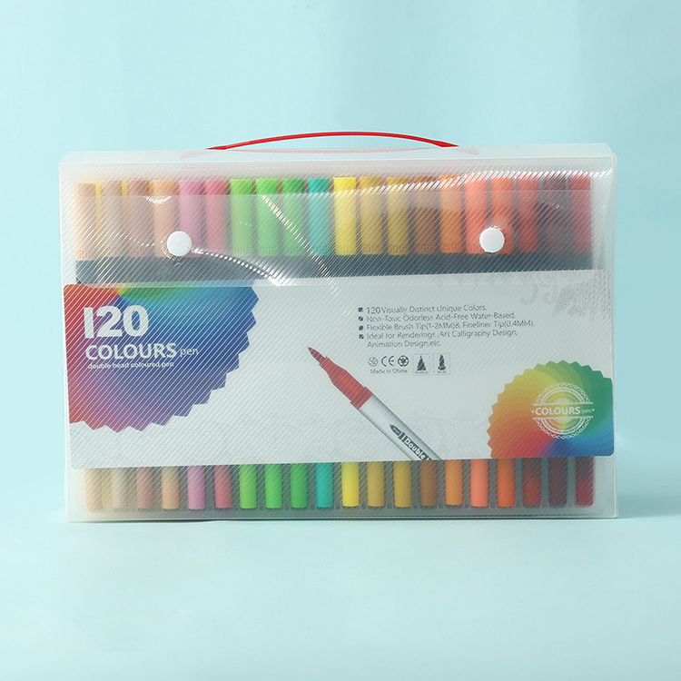 Black 120 COLOURS Dual-Tip Watercolor Marker Set - Colors Washable Art Pens with Brush & Fine Tips for Kids, V888-ELOSUNG50188