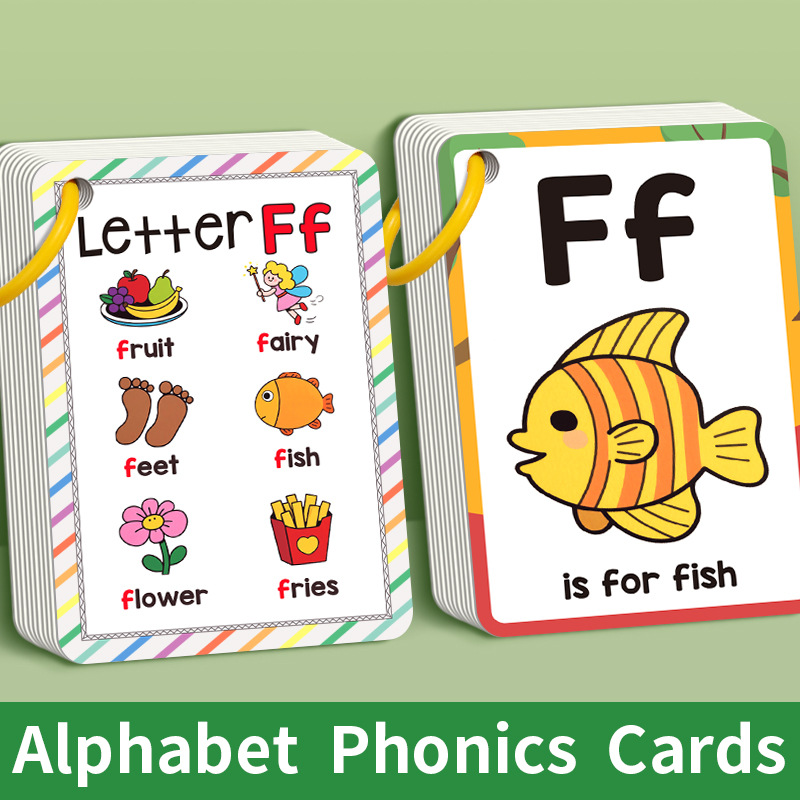 Colorful Alphabet Phonics Flash Cards 27 PCS, ABC Learning Cards with Initial Sound Pictures, Montessori V888-ELOSUNG50201