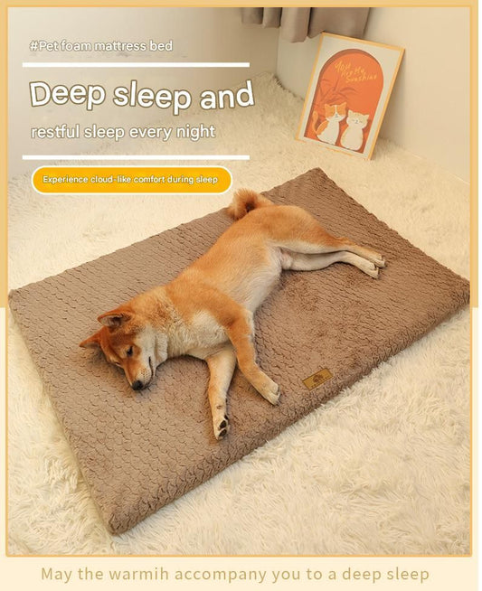 Silver-gray XL size Pet Dog Bed Mat - Plush Short Fur Cover with Wave Foam Padding - Washable Removable V888-ELOSUNG50508