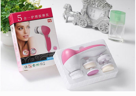 Blue 5-in-1 Electric Facial Cleansing Brush - Rotating Face Scrubber with 5 Interchangeable Heads for Deep V888-ELOSUNG50606