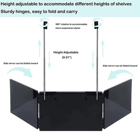 Black Trifold Self Hair Cutting Mirror with Adjustable Hooks - 3-Way Folding Mirror for Barber Use, Shaving, V888-ELOSUNG50672