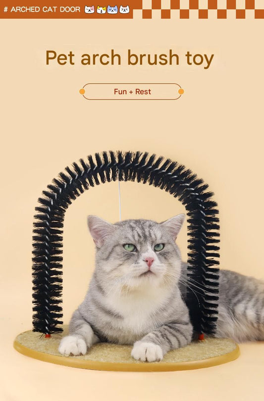 Arched Cat Grooming Brush - Self-Massage Cat Scratcher Arch with Hanging Mouse Toy - Durable PVC Bristles, V888-ELOSUNG50679