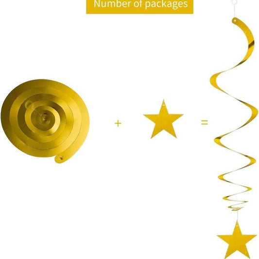 30-Piece Set for Golden Star Spiral Hanging Decorations - Kids Birthday, Wedding, Graduation, and Party V888-ELOSUNG50860