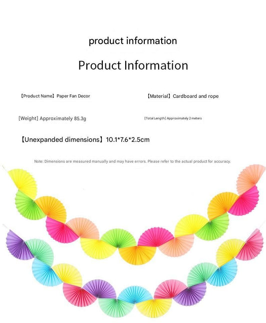 2-piece Macaron Colors Paper Fan Garland - Colourful Party Bunting with Vibrant Folded Paper Fans, Durable V888-ELOSUNG50909