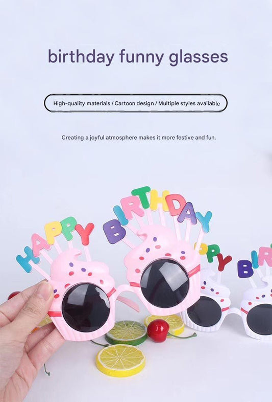 Blue Novelty Birthday Glasses - Fun Cake Design Party Props - Durable Plastic, Comfortable Fit, Unisex - V888-ELOSUNG50929
