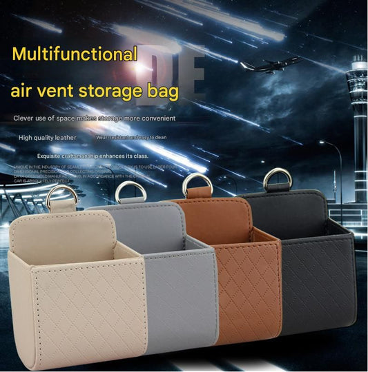 4-piece Black and Brown and Beige and Grey - Leather Car Air Vent Storage Bag - Multi-Purpose Phone Holder & V888-ELOSUNG50955