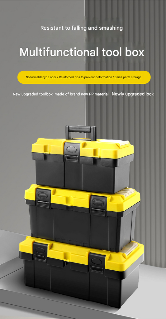 14-inch Yellow and Black Heavy Duty Plastic Toolbox - PP Material with ABS Latches - Lockable, Large V888-ELOSUNG50969
