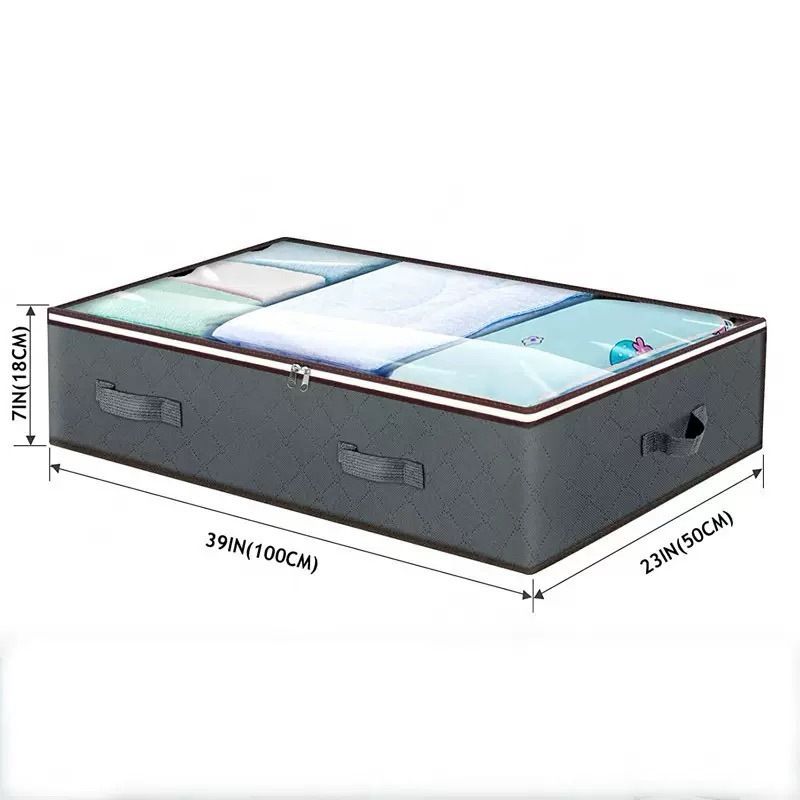Grey Under Bed Storage Bag - Foldable Underbed Organiser with Clear Window and Handles for Blankets Clothes V888-ELOSUNG51021