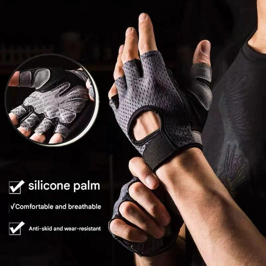 Black Half Finger Fitness Gloves - Anti-Slip Breathable Gym Training Gloves for Weightlifting Cycling(Size:M) V888-ELOSUNG51171