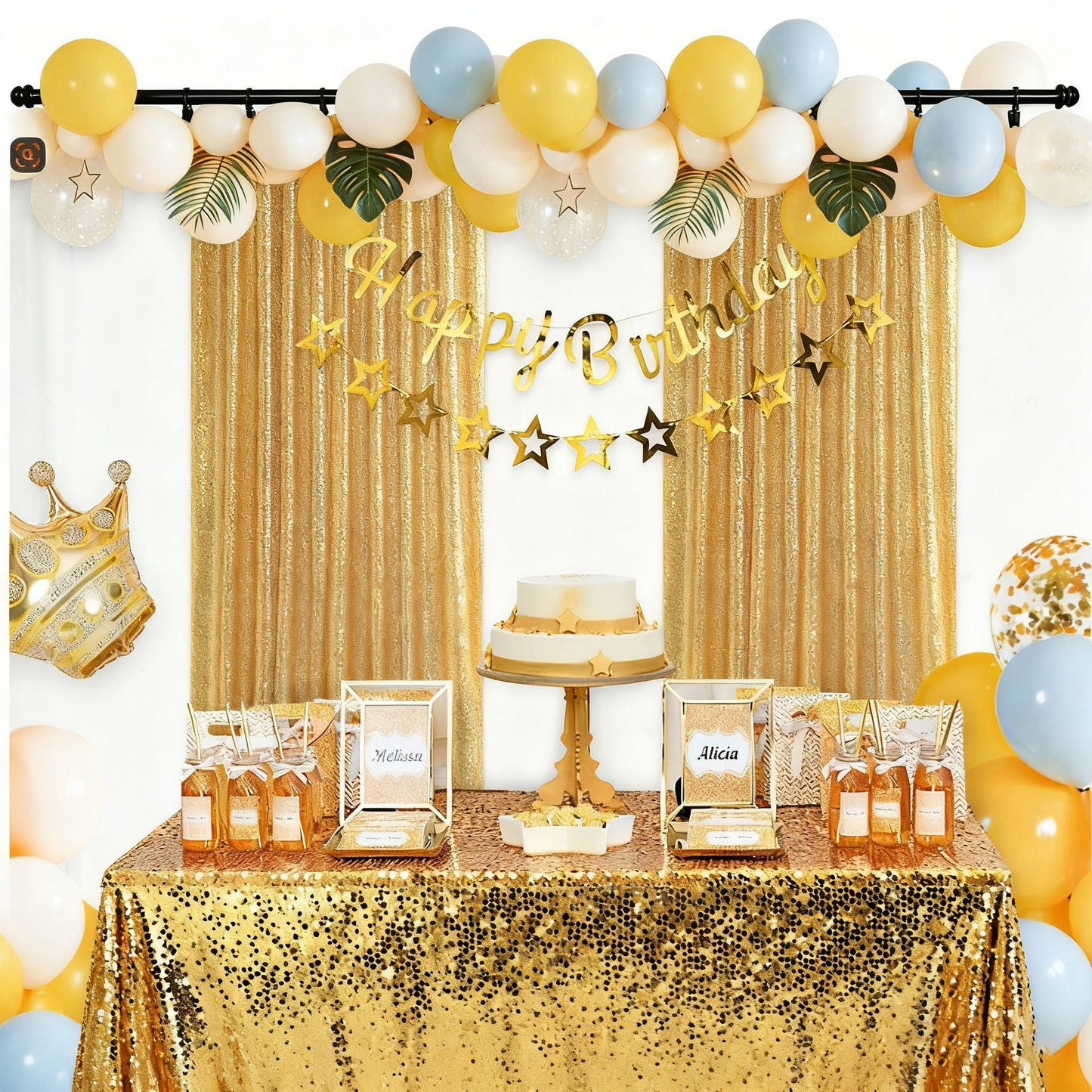 Gold Sequin Backdrop Curtain Party Wedding Photo Booth Background Panel 8FT x 2FT V888-ELOSUNG51274