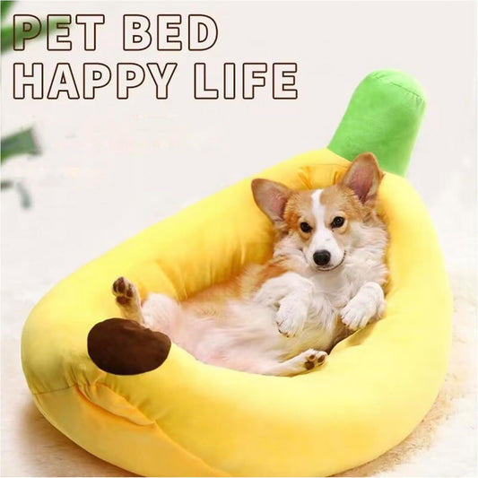 Banana Boat Pet Bed Plush Soft Dog Cat Nest with Cushion Warm Cozy Banana Shape Pet House for Small Medium V888-ELOSUNG51277