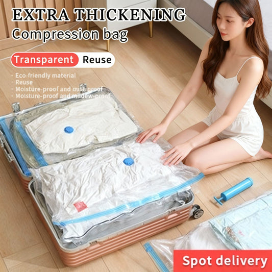 Vacuum Compression Storage Bags 7 Piece Set (6 Bags + Hand Pump) for Clothes Quilts Travel V888-ELOSUNG51358