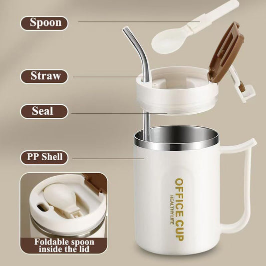 White and Blue 16oz Stainless Steel Office Mug with Phone Stand Lid, Straw and Spoon - 500ML Double Wall V888-ELOSUNG52031