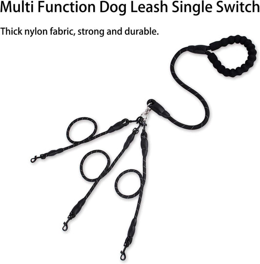 Black 3-in-1 No-Tangle Dog Leash for 1-3 Small Large Dogs - Heavy Duty 360 degrees Swivel Bungee Coupler with V888-ELOSUNG52071