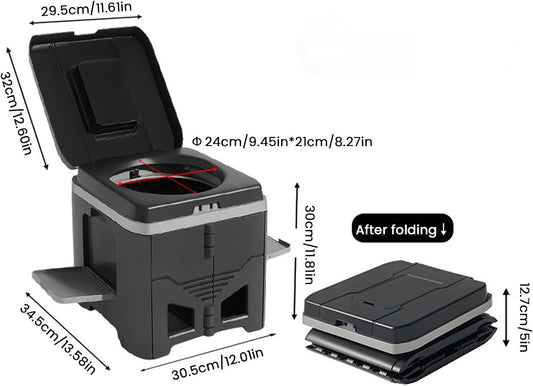 Portable Travel Toilet with Integrated Dual Storage Wings & Odor-Proof Lid - Ergonomic Reusable Foldable V888-ELOSUNG52093