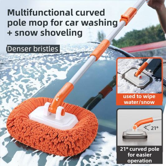 Orange 21 degrees Curved Car Wash Mop and Snow Scraper with 180 degreesRotating Detachable Pole & 2 x Extra V888-ELOSUNG52116