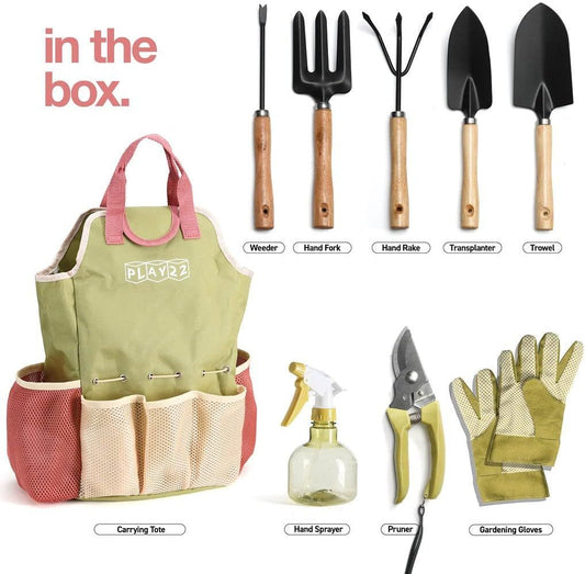 Premium 9-Piece Carbon Steel Garden Tool Set with Organizer Tote Bag - Heavy Duty Gardening Hand Kit with V888-ELOSUNG52193