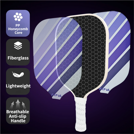 Black + Blue Striped Fiberglass Pickleball Paddle Set - 2 Ultra Lightweight Pickleball Rackets + 4 Balls + V888-ELOSUNG52246