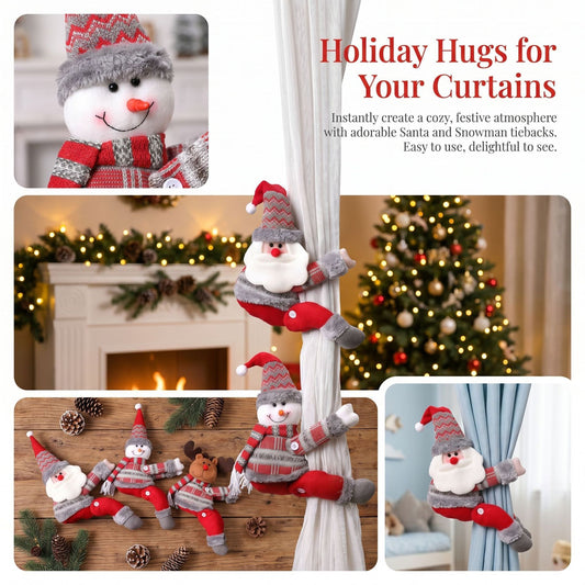 Snowman Christmas Curtain Tiebacks, Large Plush Doll Holdbacks - Curtain Festival Charm for Christmas in V888-ELOSUNG52352