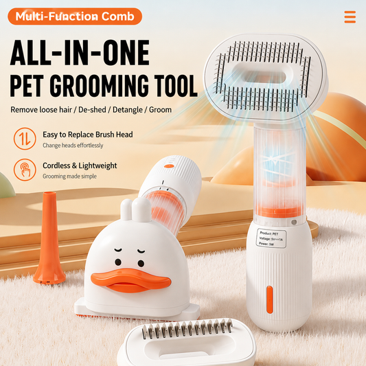 White Rechargeable Pet Grooming Vacuum Brush and Hair Deshedding Comb with 140 degrees Curved Pin Comb & V888-ELOSUNG52378