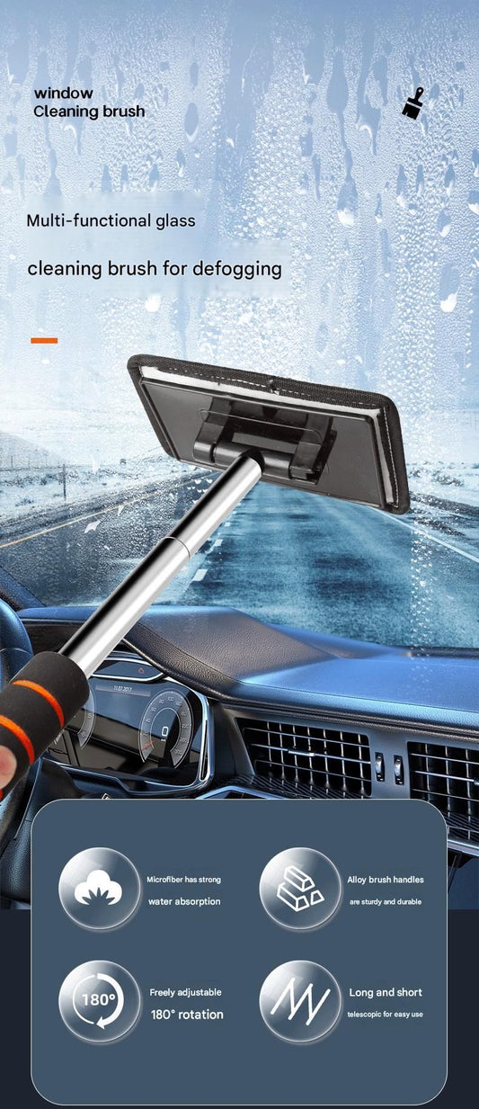 Black Telescopic Car Windshield Cleaning Brush with 3 Replacement Microfiber- Aluminium Alloy Extendable V888-ELOSUNG53002