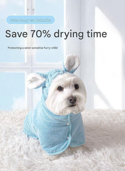 Blue XS size Pet Drying Robe with Hood - Quick Dry Coral Fleece Towel for Dogs and Cats, Super Absorbent V888-ELOSUNG53009