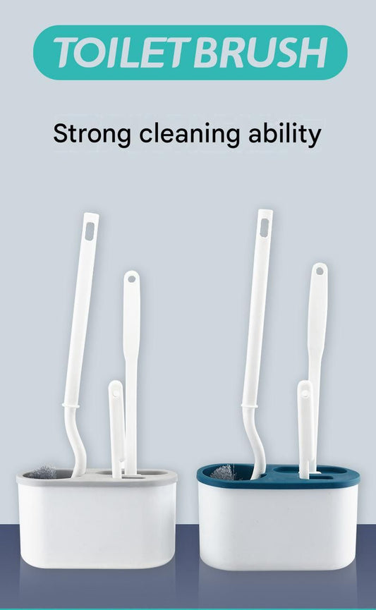 Blue Toilet Brush Set with Holder - 3-in-1 Wall Mounted Bathroom Cleaning Kit, TPR Soft Bristle & 360 degrees V888-ELOSUNG53024