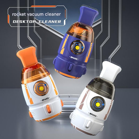 Orange and Blue Rocket Desktop Vacuum Cleaner - USB Rechargeable, 500mAh Battery, Two Types of Suction V888-ELOSUNG53078