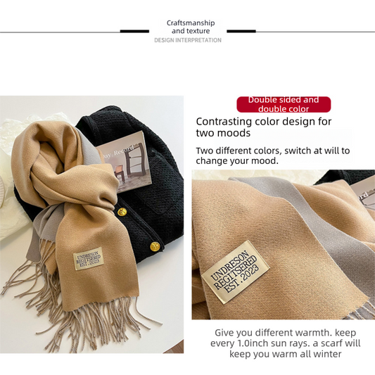 Blue and Grey Double-Sided Reversible Imitation Cashmere Scarf for Women - Soft Warm Winter Neck Wrap with V888-ELOSUNG53094