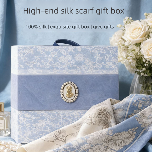 Mulberry Silk Square Scarf for Women - 53x53cm Floral Print Neck Scarf with Gift Box, Soft Lightweight Silk V888-ELOSUNG53096