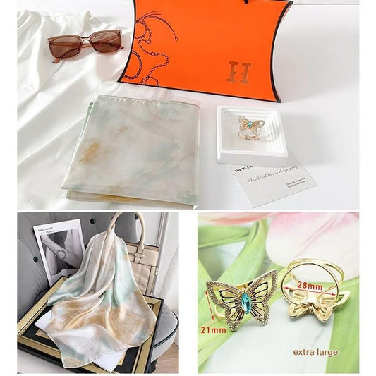 Light Green Ink-Wash Style Korean Design 70x70cm Imitation Silk Scarf Gift Set for Women - Fashionable Square V888-ELOSUNG53098