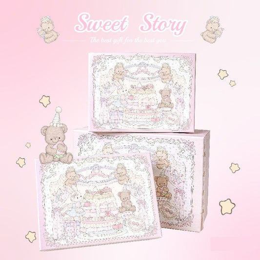 Pink Sweet Story Large Gift Box with Lid set-Includes Raffia and Gift Bag- Cute Birthday Present Packaging V888-ELOSUNG53148