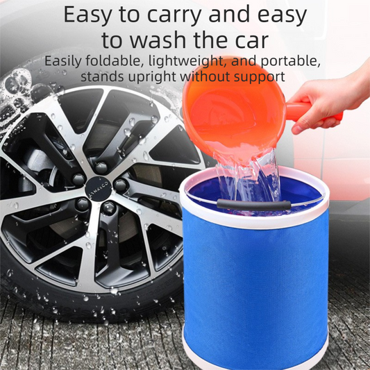 Blue 9L Collapsible Car Wash Bucket - Oxford Fabric Portable Folding Pail with Handle for Camping, Fishing, V888-ELOSUNG53187