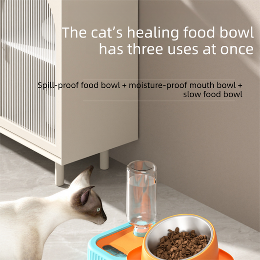 Blue and Orange Cat & Dog Feeding Station with Water Dispenser - Elevated Stainless Steel Pet Bowl Set with V888-ELOSUNG53316