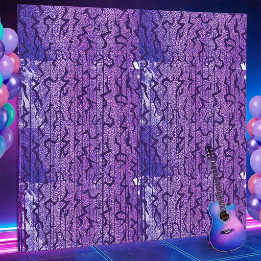5 pcs Purple Lightning Tinsel Curtain Backdrop - Shimmer Foil Fringe Party Decoration for Birthday, Music V888-ELOSUNG53373