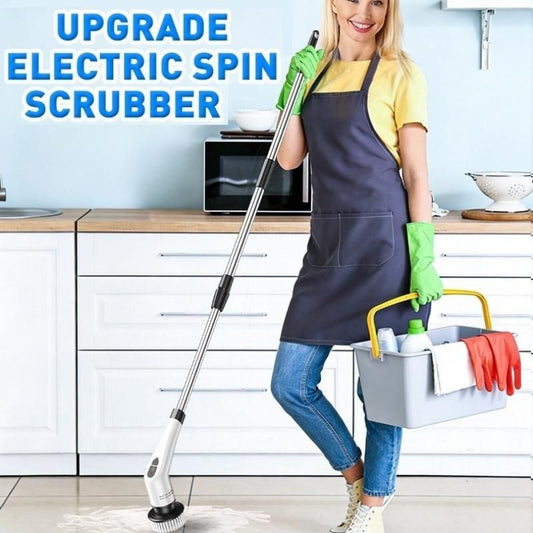 Black 9 piece replaceable cleaning brush heads Electric Spin Scrubber with Extendable Handle - Cordless V888-ELOSUNG53377