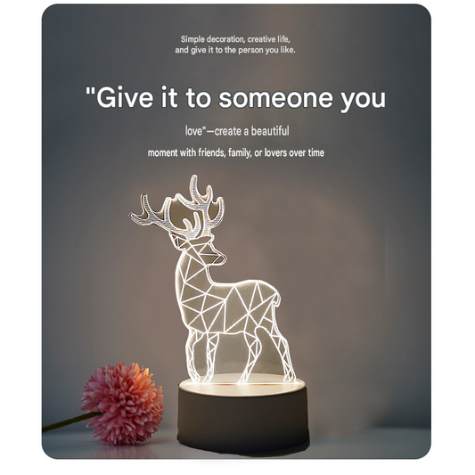 Reindeer style Creative Acrylic LED Night Light - Warm White Ambient Table Lamp, Decorative Desktop Mood V888-ELOSUNG53396