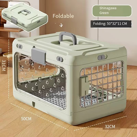 Green Collapsible Pet Carrier Crate - Foldable Travel Airline Dog & Cat Kennel with Transparent Windows V888-ELOSUNG54021