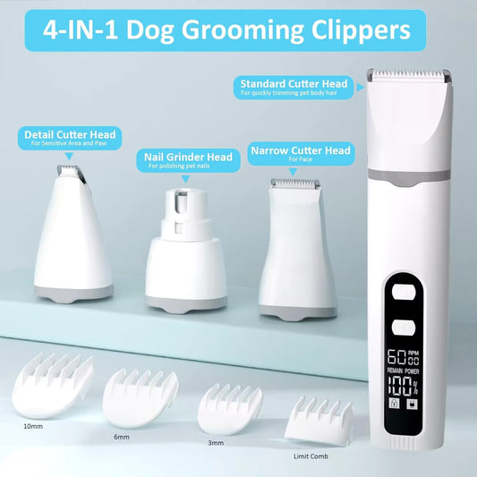 Pet Hair Clipper and Nail Grinder Kit Electric Dog Cat Grooming Trimmer with Multiple Heads and Digital V888-ELOSUNG54070